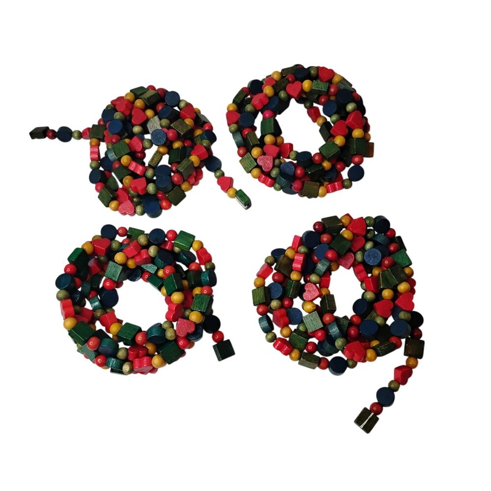 Vintage Kurt S. Adler Wood Bead Christmas Holiday Garland Hearts Lot of 4